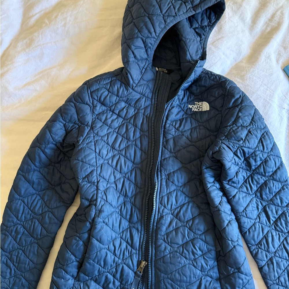 The North Face Navy Quilted Hooded Jacket - Girls